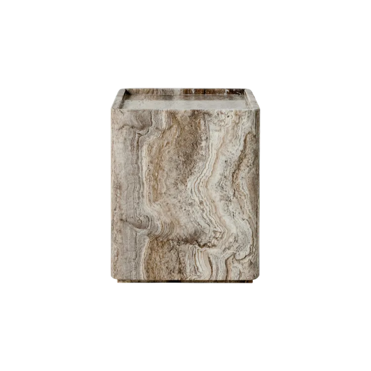 Square stone planter with a natural pattern on a white background